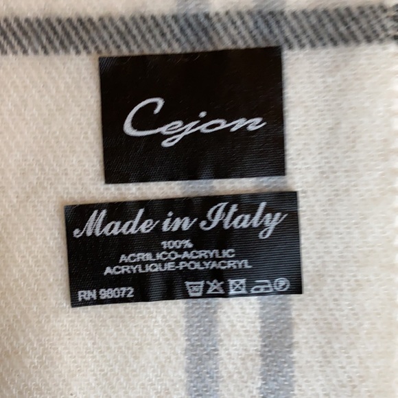 Fringed Neutral Plaid Scarf Made in Italy - Picture 2 of 3